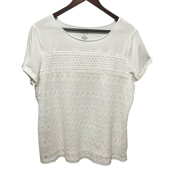 Croft & Barrow Womens Textured Lace Front White Tee Shirt XXL Cottagecore Top‎ - Picture 1 of 5